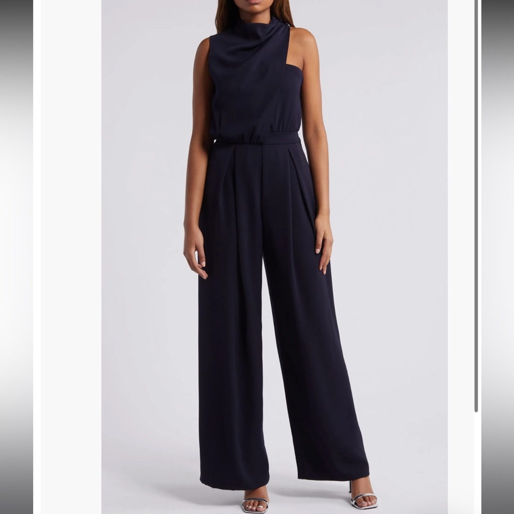 Black Halo Floella Asymmetric Wide Leg Jumpsuit NWOT size 10
